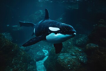 A Killer Whale Swimming Through the Deep Ocean