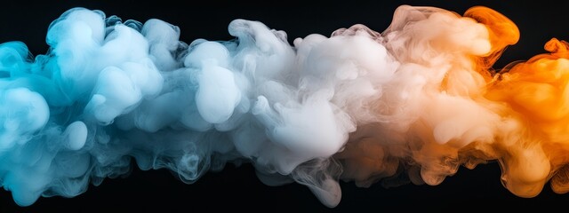 Poster -  A multicolored V-shaped cloud of smoke against a black backdrop