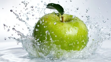 Wall Mural - green apple with water splash isolated on white background