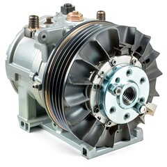 An electric motor in action on a white background