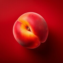 peach isolated on red background, square food photography