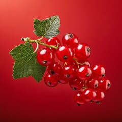 Wall Mural - red currant isolated on red background, square food photography