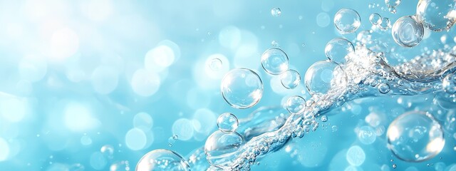 Wall Mural -  A cluster of bubbles drifting above bluish water in a two-toned backdrop of blue and light blue