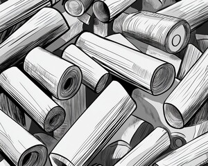 Line art depiction of three dimensional roller brushes