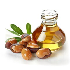 Sticker - Argan Oil and Its Clear Background isolated on white background 