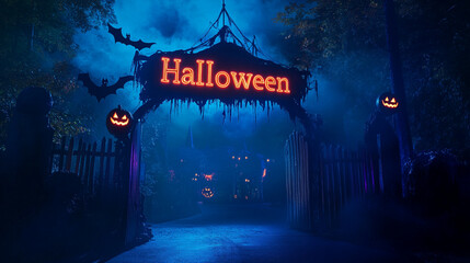 halloween entrance, theme park entrance, haunted house entrance