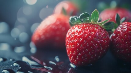 Wall Mural - Focus on strawberries