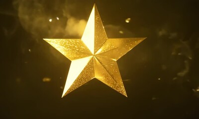 a gold star is shown in a dark background. the star is the main focus of the image and is surrounded