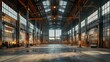 A high-tech industrial facility, showcasing steel beams and exposed ducts, sleek design, open layout, and a focus on modern engineering and efficiency