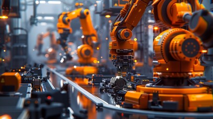 Wall Mural - A sleek, modern smart factory filled with autonomous robots, AI-driven conveyor belts, and IoT devices, efficient assembly line, cutting-edge technology