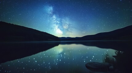 Wall Mural - Milky Way Reflection on a Serene Lake