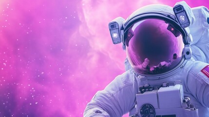 Wall Mural - An astronaut is floating in space with a purple background, AI