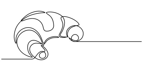 Continuous one line drawing of croissant for logo in minimalist style. Hand drawn french pastry line sketch for print, breakfast concept, Croissant, sweet dessert one line continuous drawing. Bakery