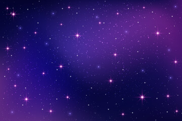 night sky background. purple starry space. vector gradient galaxy with dark nebula. magic blue and p