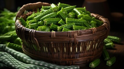 Poster - Fresh green okra in basket 