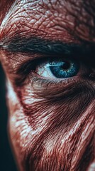 Wall Mural - Close-up of a blue eye with wrinkles around it, looking intense and focused.