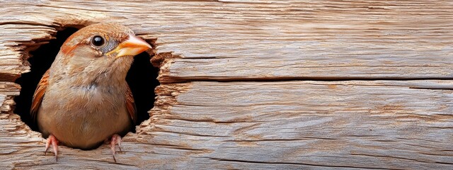 Sticker -  A tight shot of a bird emerging from a wooden hole, beak extended