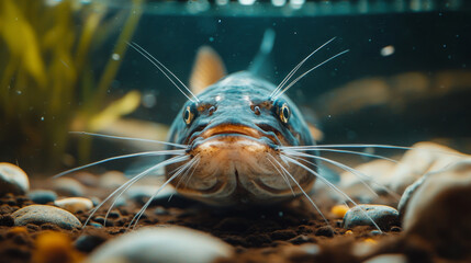 Wall Mural - Close-Up of a Catfish with Barbels in an Aquarium