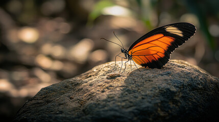 Poster - Orange Butterfly on a Rock - Nature Photography