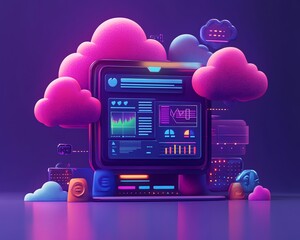 Fototapete - Cloud computing concept in modern flat design