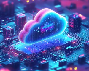 Fototapete - Cloud computing concept in modern flat design