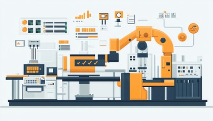 Fototapete - Concept of automation in industrial processes, showcasing workflow optimization with checkboxes and detailed visuals of streamlined business operations