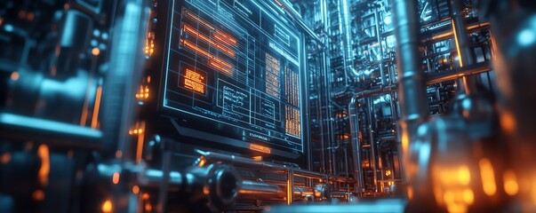 Fototapete - Concept of workflow optimization through automation, highlighting industrial processes with checkboxes and efficiencyenhancing visuals