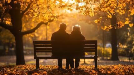 Wall Mural - Autumn Couple's Moment of Tranquility in the Park