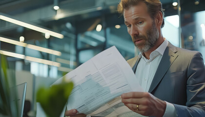 Canvas Print - A man in a suit is reading a document