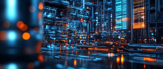 Fototapete - Detailed image of automation concept, featuring industrial business process workflow optimization with checkboxes and advanced operational visuals