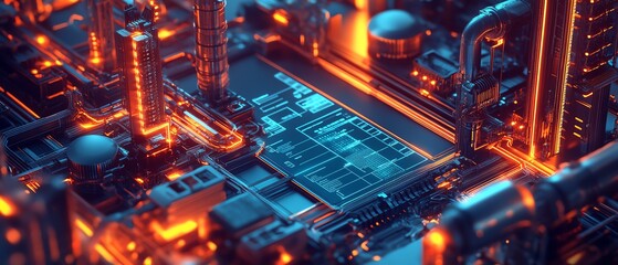 Fototapete - Detailed image of automation concept, featuring industrial business process workflow optimization with checkboxes and advanced operational visuals