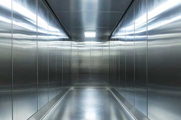  Empty Metallic Corridor with a Single Light Fixture