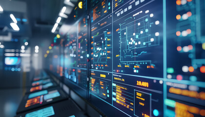 A computer monitor displays a complex network of lines and numbers