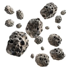 Wall Mural - Group of floating asteroids, cut out isolated on white background