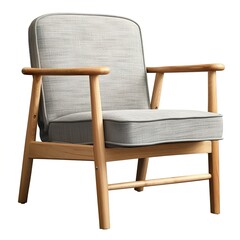 Canvas Print - an image of a Scandinavian-style light wood frame armchair with a gray fabric seat isolated on a white