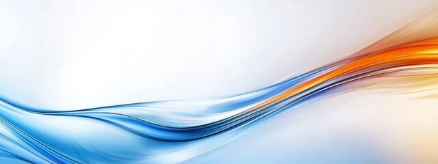 Wall Mural -  A tight shot of a blue-orange wave against a light blue and white backdrop, featuring a central light orange hue