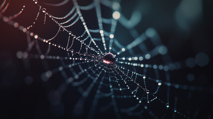 spider web in the morning, spider web with dew drops, the beauty and the sparkling drops.