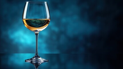 A wine glass filled with white wine. This photo is perfect for use in advertising, websites, or social media posts about wine, drinking, or relaxation.