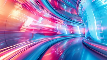 Wall Mural - Abstract Digital Tunnel with Bright Pink and Blue Lights