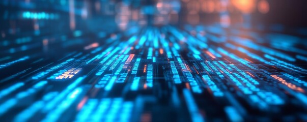 Futuristic coding optimization, digital projections, blue neon accents