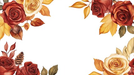 Wall Mural - A beautiful bouquet of red and yellow roses with leaves and pine cones