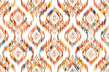 Wall Mural - Ikat seamless pattern, geometric design, motif ethnic handmade, Ikat ethnic tribal, boho colors seamless wallpaper. Ethnic Ikat abstract background art.	