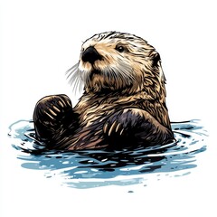 Wall Mural - vector graphic of a cute sea otter