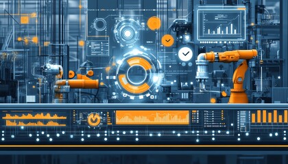 Fototapete - Visual representation of automation in industrial business processes, highlighting workflow optimization with checkboxes and efficiency indicators
