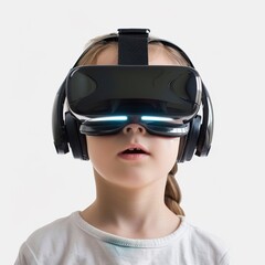 Canvas Print - Glasses, virtual reality and child face in metaverse