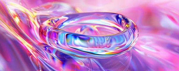 Wall Mural - Flowing liquid 3D ring with iridescent colors, 4K hyperrealistic photo