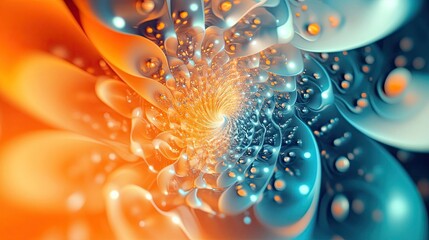 Wall Mural - Abstract 3D orange and blue fractal background, a mesmerizing visual that captures the complexity and beauty of mathematical patterns.