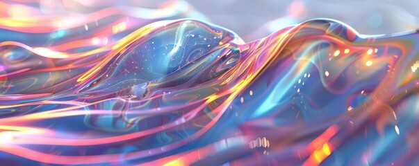 Wall Mural - Holo abstract 3D wave with spectral highlights, 4K hyperrealistic photo