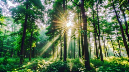 Wall Mural -  forest trees nature green wood sunlight