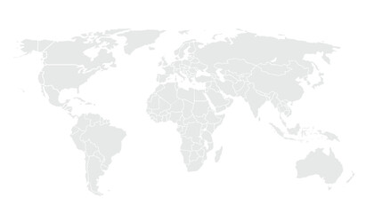 World map. for website layouts,background,education, precise,customizable,Travel worldwide,map silhouette backdrop,earth geography, political,reports. Grayscale style ,isolated on white background.